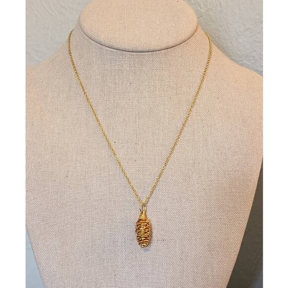 Gold Plated Pine Cone Necklace on 17" Gold Tone Chain - Picture 1 of 7